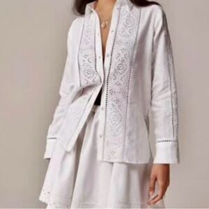 JCREW Linen White Eyelet Blouse